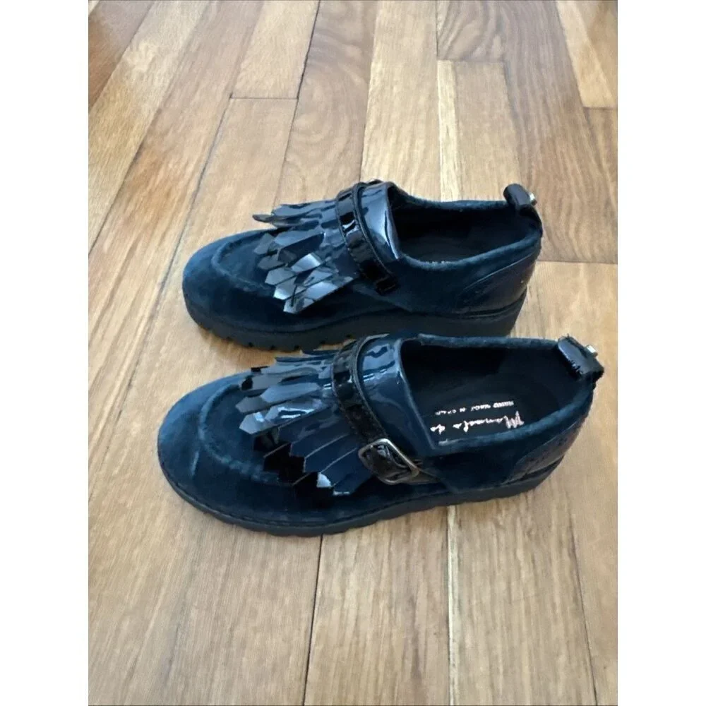 Designer Manuela DE Juan Blue Velvet/Patent Leather Shoes 27 Spain